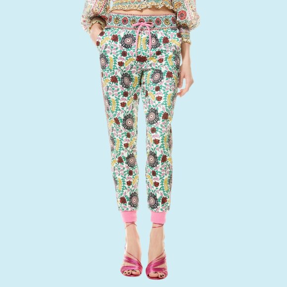 Alice + Olivia Pants - Alice + Olivia Floral Slim Jogger Pants Size Small Drawstring Elastic Waist
